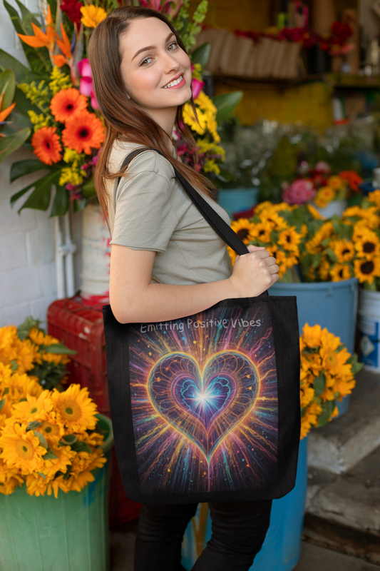 Emitting Positive Vibes - Layered Heart Affirmation Tote Bag